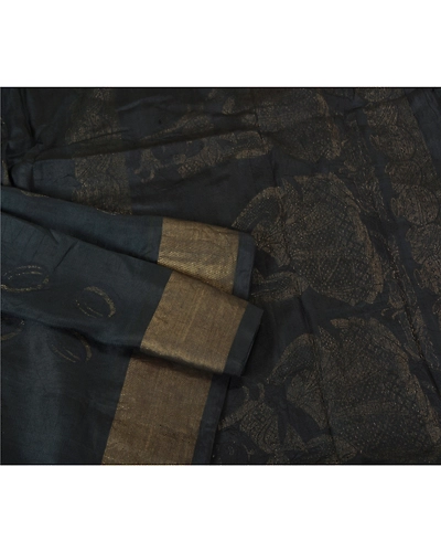 Sanskriti Vintage Black Sarees 100% Pure Silk Woven Zari Premium Sari Fabric, PS-61573-Black-Zari Work-Pure Silk-8