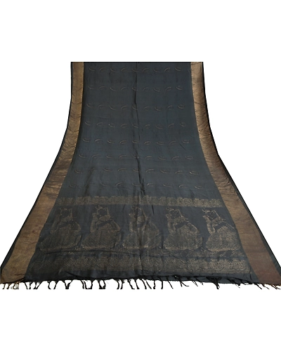 Sanskriti Vintage Black Sarees 100% Pure Silk Woven Zari Premium Sari Fabric, PS-61573-Black-Zari Work-Pure Silk-9