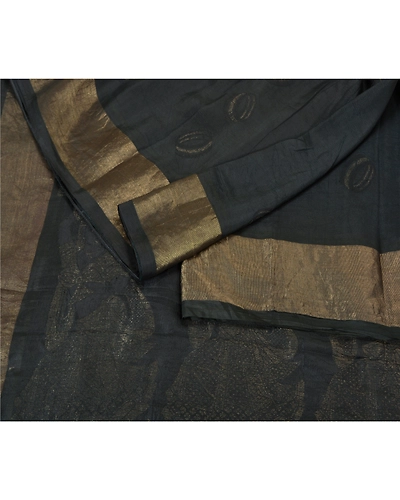 Sanskriti Vintage Black Sarees 100% Pure Silk Woven Zari Premium Sari Fabric, PS-61573-Black-Zari Work-Pure Silk-10