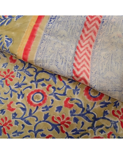 Sanskriti Vintage Blue Indian Sarees 100% Pure Silk Printed Sari Craft Fabric, PS-61591-Blue &amp; Green-Printed Work-Pure Silk-3
