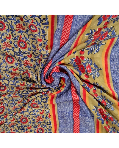 Sanskriti Vintage Blue Indian Sarees 100% Pure Silk Printed Sari Craft Fabric, PS-61591-Blue &amp; Green-Printed Work-Pure Silk-7