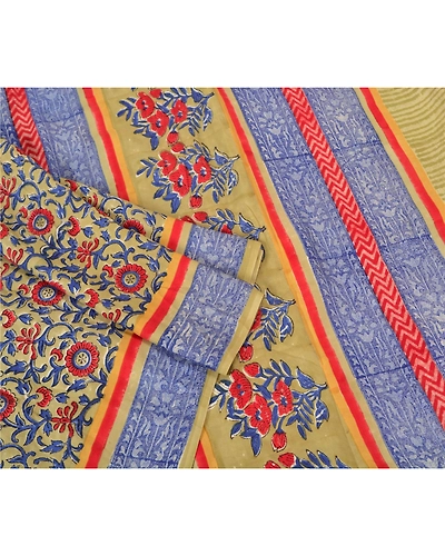 Sanskriti Vintage Blue Indian Sarees 100% Pure Silk Printed Sari Craft Fabric, PS-61591-Blue &amp; Green-Printed Work-Pure Silk-8
