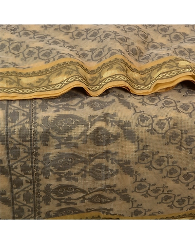 Sanskriti Vintage Cream Sarees Cotton Kota Doria Handwoven Jamdani Sari Fabric, PS-61641-Cream-Woven Work-Cotton-2