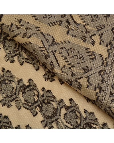 Sanskriti Vintage Cream Sarees Cotton Kota Doria Handwoven Jamdani Sari Fabric, PS-61641-Cream-Woven Work-Cotton-3