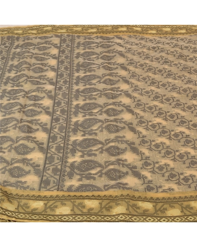 Sanskriti Vintage Cream Sarees Cotton Kota Doria Handwoven Jamdani Sari Fabric, PS-61641-Cream-Woven Work-Cotton-4