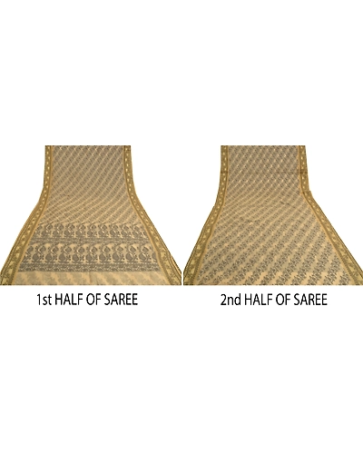 Sanskriti Vintage Cream Sarees Cotton Kota Doria Handwoven Jamdani Sari Fabric, PS-61641-Cream-Woven Work-Cotton-6