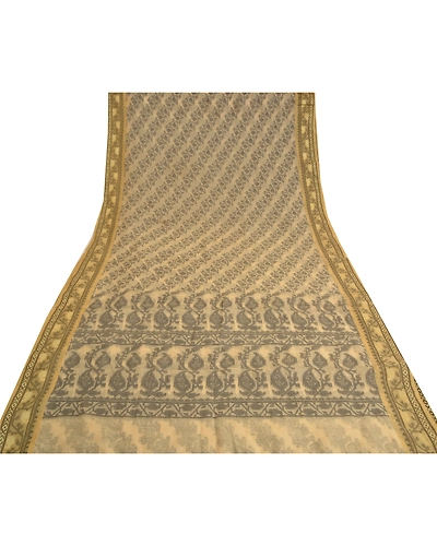 Sanskriti Vintage Cream Sarees Cotton Kota Doria Handwoven Jamdani Sari Fabric, PS-61641-Cream-Woven Work-Cotton-10