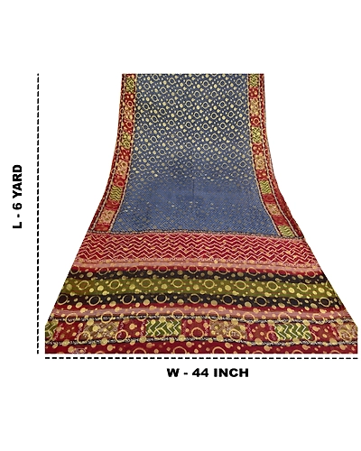 Sanskriti Vintage Blue Indian Sarees Blend Georgette Woven Premium Sari Fabric, PS-61649-Blue &amp; Dark Red-Woven Work-Blend Georgette-1