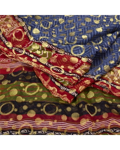 Sanskriti Vintage Blue Indian Sarees Blend Georgette Woven Premium Sari Fabric, PS-61649-Blue &amp; Dark Red-Woven Work-Blend Georgette-2
