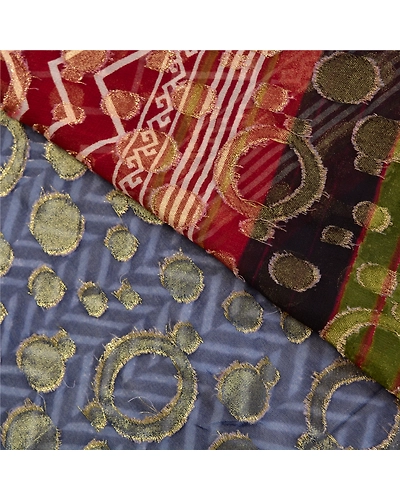 Sanskriti Vintage Blue Indian Sarees Blend Georgette Woven Premium Sari Fabric, PS-61649-Blue &amp; Dark Red-Woven Work-Blend Georgette-3