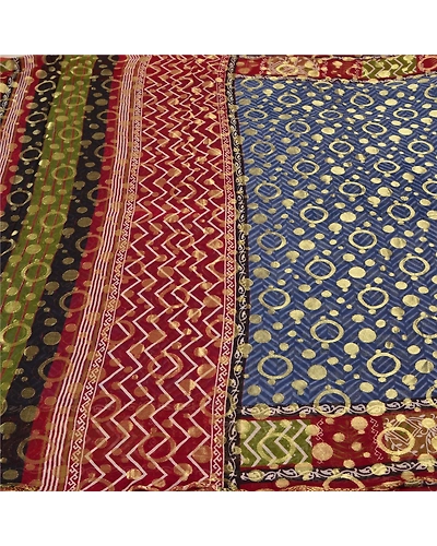 Sanskriti Vintage Blue Indian Sarees Blend Georgette Woven Premium Sari Fabric, PS-61649-Blue &amp; Dark Red-Woven Work-Blend Georgette-4