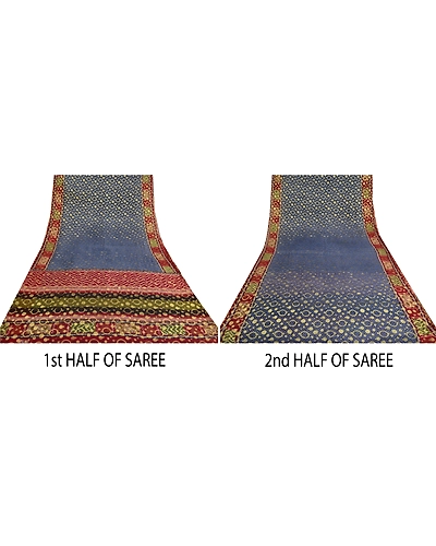 Sanskriti Vintage Blue Indian Sarees Blend Georgette Woven Premium Sari Fabric, PS-61649-Blue &amp; Dark Red-Woven Work-Blend Georgette-6