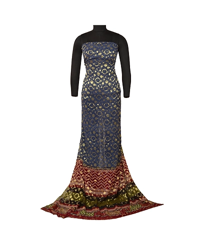 Sanskriti Vintage Blue Indian Sarees Blend Georgette Woven Premium Sari Fabric, PS-61649-Blue &amp; Dark Red-Woven Work-Blend Georgette-7