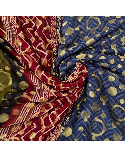 Sanskriti Vintage Blue Indian Sarees Blend Georgette Woven Premium Sari Fabric, PS-61649-Blue &amp; Dark Red-Woven Work-Blend Georgette-8