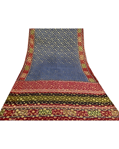 Sanskriti Vintage Blue Indian Sarees Blend Georgette Woven Premium Sari Fabric, PS-61649-Blue &amp; Dark Red-Woven Work-Blend Georgette-10
