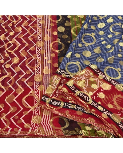 Sanskriti Vintage Blue Indian Sarees Blend Georgette Woven Premium Sari Fabric, PS-61649-Blue &amp; Dark Red-Woven Work-Blend Georgette-11