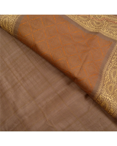 Sanskriti Vintage Brown Sarees 100% Pure Silk Woven Premium Sari Craft Fabric, PS-61655-Brown-Woven Work-Pure Silk-3