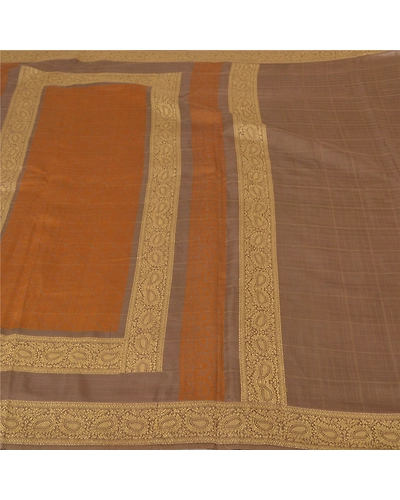 Sanskriti Vintage Brown Sarees 100% Pure Silk Woven Premium Sari Craft Fabric, PS-61655-Brown-Woven Work-Pure Silk-4