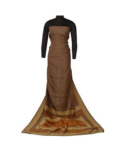 Sanskriti Vintage Brown Sarees 100% Pure Silk Woven Premium Sari Craft Fabric, PS-61655-Brown-Woven Work-Pure Silk-7