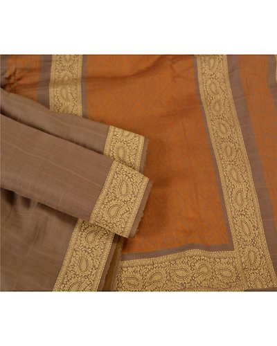 Sanskriti Vintage Brown Sarees 100% Pure Silk Woven Premium Sari Craft Fabric, PS-61655-Brown-Woven Work-Pure Silk-9