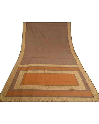 Sanskriti Vintage Brown Sarees 100% Pure Silk Woven Premium Sari Craft Fabric, PS-61655-Brown-Woven Work-Pure Silk-10