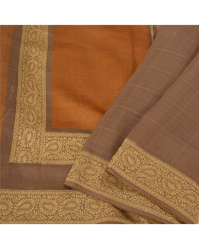 Sanskriti Vintage Brown Sarees 100% Pure Silk Woven Premium Sari Craft Fabric, PS-61655-Brown-Woven Work-Pure Silk-11