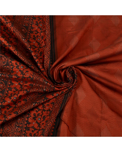 Sanskriti Vintage Orange Sarees Blend Cotton Woven Premium Sari Craft Fabric, PS-61675-Orange &amp; Black-Woven Work-Blend Cotton-5