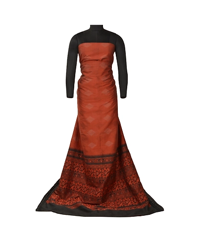 Sanskriti Vintage Orange Sarees Blend Cotton Woven Premium Sari Craft Fabric, PS-61675-Orange &amp; Black-Woven Work-Blend Cotton-7