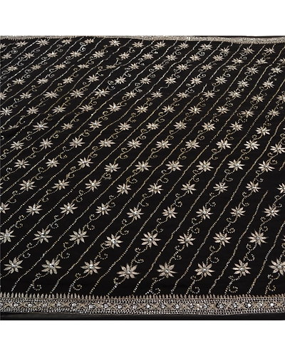 Sanskriti Vintage Black Indian Sarees Georgette Hand Beaded Cultural Sari Fabric, PS-61682-Black-Sequins Work-Georgette-4