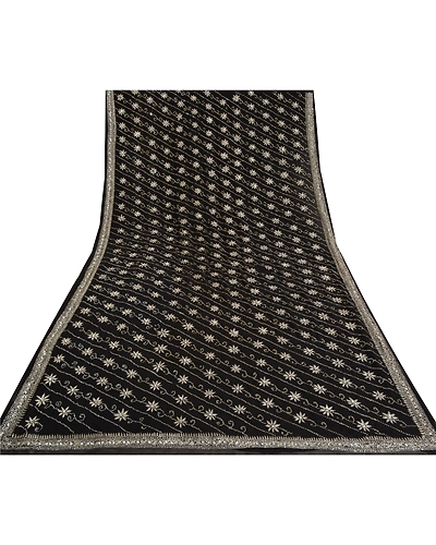 Sanskriti Vintage Black Indian Sarees Georgette Hand Beaded Cultural Sari Fabric, PS-61682-Black-Sequins Work-Georgette-10