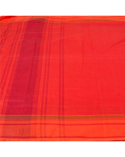 Sanskriti Vintage Orange Indian Sarees Cotton Silk Woven Premium Sari Fabric, PS-61707-Orange-Woven Work-Cotton Silk-4