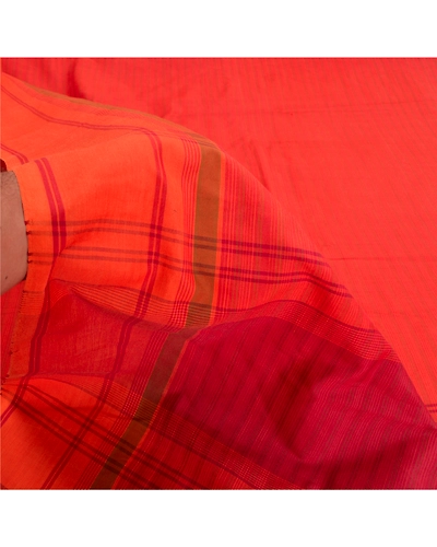 Sanskriti Vintage Orange Indian Sarees Cotton Silk Woven Premium Sari Fabric, PS-61707-Orange-Woven Work-Cotton Silk-5