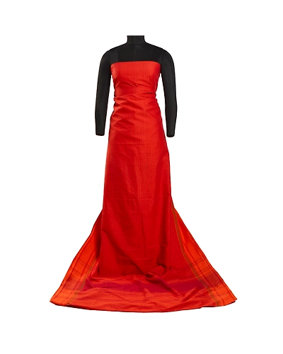 Sanskriti Vintage Orange Indian Sarees Cotton Silk Woven Premium Sari Fabric, PS-61707-Orange-Woven Work-Cotton Silk-7