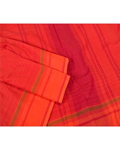 Sanskriti Vintage Orange Indian Sarees Cotton Silk Woven Premium Sari Fabric, PS-61707-Orange-Woven Work-Cotton Silk-9