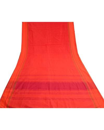 Sanskriti Vintage Orange Indian Sarees Cotton Silk Woven Premium Sari Fabric, PS-61707-Orange-Woven Work-Cotton Silk-10