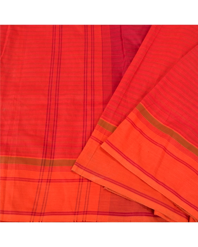 Sanskriti Vintage Orange Indian Sarees Cotton Silk Woven Premium Sari Fabric, PS-61707-Orange-Woven Work-Cotton Silk-11