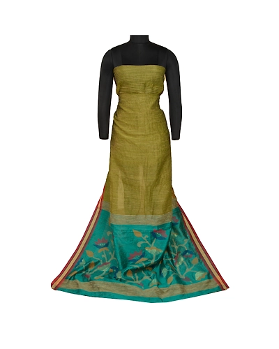 Sanskriti Vintage Green Sarees Pure Silk Hand-Woven Tant Premium Sari Fabric, PS-61719-Green-Woven Work-Pure Silk-6