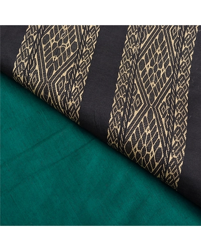 Sanskriti Vintage Green/Black Sarees Blend Silk Woven Premium Sari Craft Fabric, PS-61723-Green &amp; Black-Woven Work-Blend Silk-3