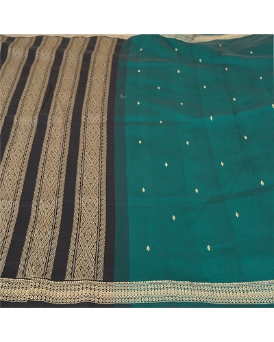 Sanskriti Vintage Green/Black Sarees Blend Silk Woven Premium Sari Craft Fabric, PS-61723-Green &amp; Black-Woven Work-Blend Silk-4