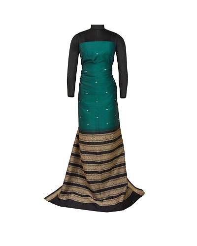 Sanskriti Vintage Green/Black Sarees Blend Silk Woven Premium Sari Craft Fabric, PS-61723-Green &amp; Black-Woven Work-Blend Silk-7