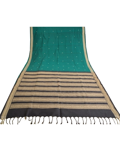 Sanskriti Vintage Green/Black Sarees Blend Silk Woven Premium Sari Craft Fabric, PS-61723-Green &amp; Black-Woven Work-Blend Silk-10
