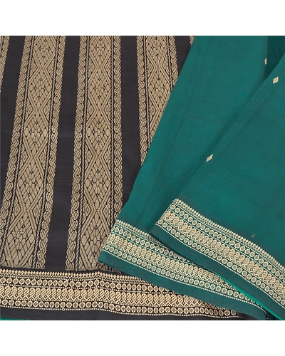 Sanskriti Vintage Green/Black Sarees Blend Silk Woven Premium Sari Craft Fabric, PS-61723-Green &amp; Black-Woven Work-Blend Silk-11