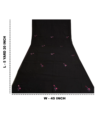 Sanskriti Vintage Black Bollywood Sarees Pure Georgette Silk Beaded Sari Fabric, PS-61738-Black-Sequins Work-Pure Georgette Silk-1