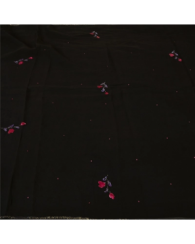 Sanskriti Vintage Black Bollywood Sarees Pure Georgette Silk Beaded Sari Fabric, PS-61738-Black-Sequins Work-Pure Georgette Silk-4