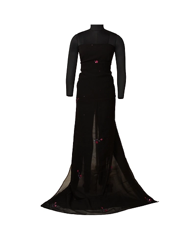 Sanskriti Vintage Black Bollywood Sarees Pure Georgette Silk Beaded Sari Fabric, PS-61738-Black-Sequins Work-Pure Georgette Silk-7