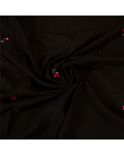 Sanskriti Vintage Black Bollywood Sarees Pure Georgette Silk Beaded Sari Fabric, PS-61738-Black-Sequins Work-Pure Georgette Silk-8
