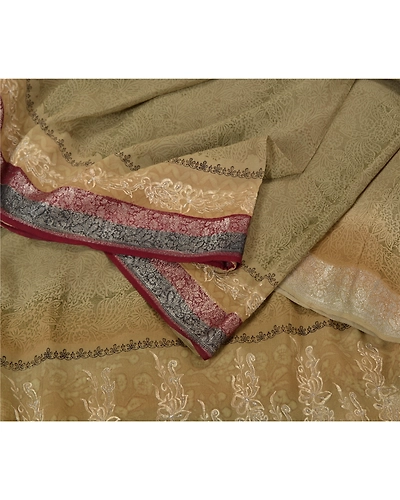 Sanskriti Vintage Olive Green Sarees Pure Georgette Silk Embroidered Sari Fabric, PS-61739-Shade Of Olive Green-Thread Work-Pure Georgette Silk-2