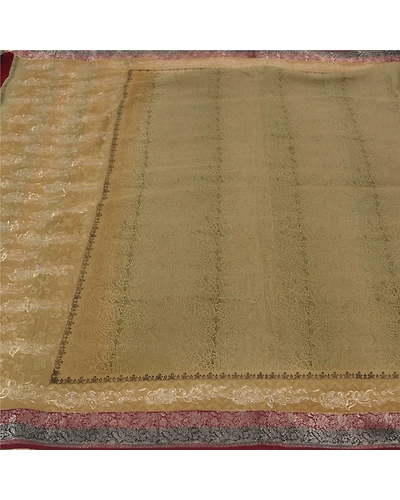 Sanskriti Vintage Olive Green Sarees Pure Georgette Silk Embroidered Sari Fabric, PS-61739-Shade Of Olive Green-Thread Work-Pure Georgette Silk-4