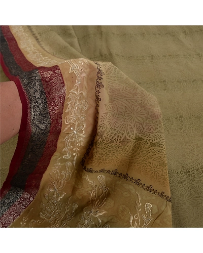 Sanskriti Vintage Olive Green Sarees Pure Georgette Silk Embroidered Sari Fabric, PS-61739-Shade Of Olive Green-Thread Work-Pure Georgette Silk-5