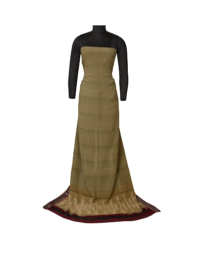 Sanskriti Vintage Olive Green Sarees Pure Georgette Silk Embroidered Sari Fabric, PS-61739-Shade Of Olive Green-Thread Work-Pure Georgette Silk-7